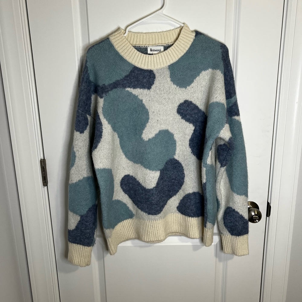 &merci Women’s Sweater Size Small Abstract Blue‎ Camo